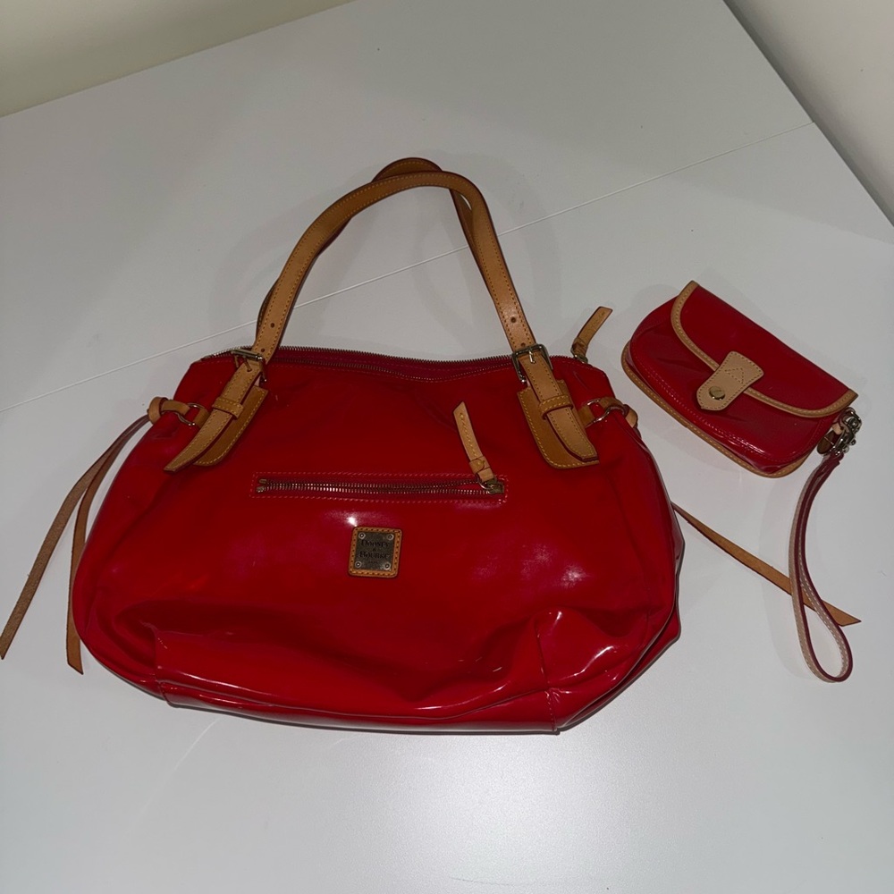 Dooney & Bourke Red Patent Satchel & Wristlet Set